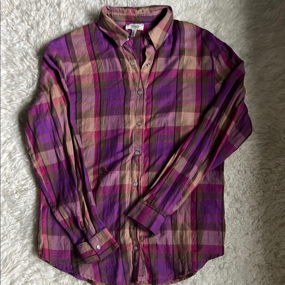 Worn once - Womens Purple and Pink Casual Snap Button Down Cotton Shirt